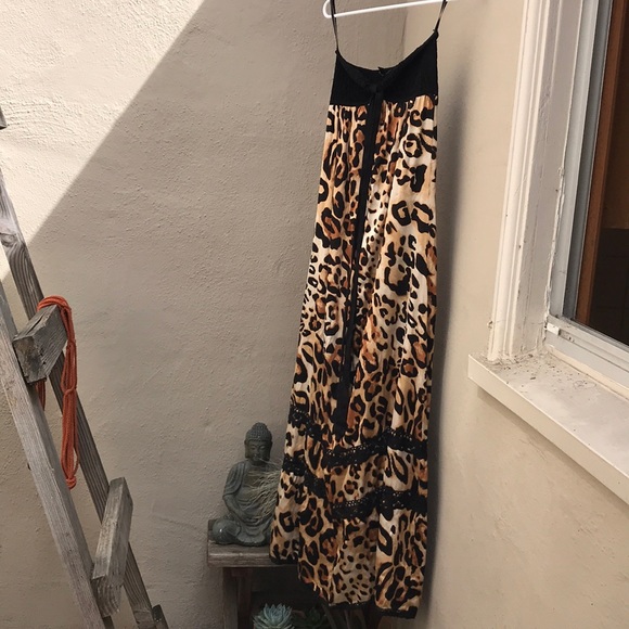 Long Strapeless Leopard Satin Dress BeBe - Picture 1 of 8